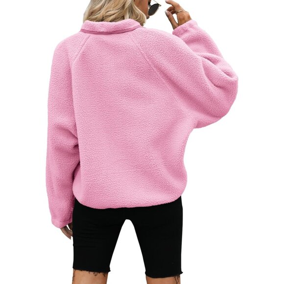 Women's Fleece Jacket Fuzzy Sherpa Coat Long Sleeve Winter with Pockets - Picture 4 of 4